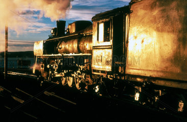 Steam locomotive at Rio Gallegos  Patagonia  Argentina  1977.
