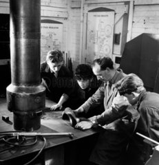 Training apprentices in welding at Ransome and Rapier cranes  1959.