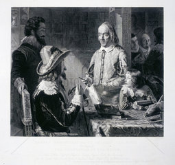 William Harvey demonstrating to King Charles  c 1616.