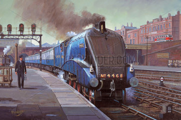 ‘Mallard’  LNER No. 4468  steaming into King's Cross  London  late 1930's.