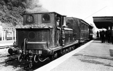 Terrier class steam train ‘Newport’  Ventnor West  England  c 1925.