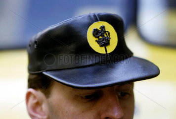 British Rail employee wearing cap with Railfrieght MS  April 1964.