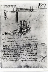Design by Leonardo da Vinci for a flying machine  c 1490.