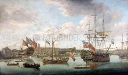 ‘Launch at Deptford Dockyard’  c 1750.
