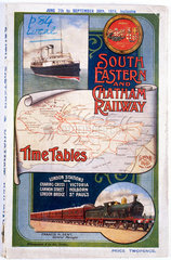 Front cover of South Eastern & Chatham Railway timetable  1914.