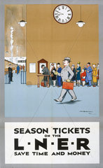 'Season Tickets on the LNER Save Time and Money'  LNER poster  1928.