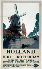 'Holland via Hull - Rotterdam'  LNER poster  c 1920s.