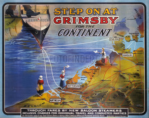 'Step On at Grimsby for the Continent'  GCR poster  1911.