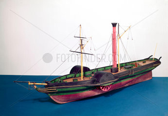 Model of an early coastal paddle steamer  c 1825.