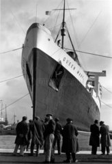 'Queen Mary' in dry dock at Southampton  Hampshire  March 1936.