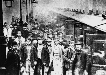 Workmen waiting at Liverpool Street Station  25 October 1884.