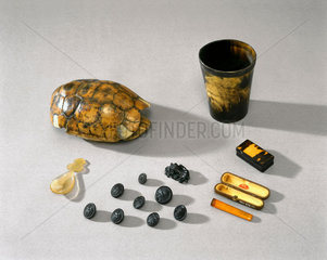 Personal accessories made mostly from natural plastics  c 1850-1960.