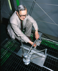 Professor Pippard with Foucault Pendulum mechanism  1988.