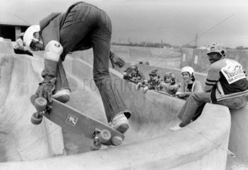 Skaters at the Inter City Truckers Skateboard park  Chester  26 April 1978.