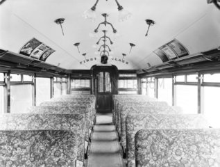 Interior of a first class train carriage  1924.