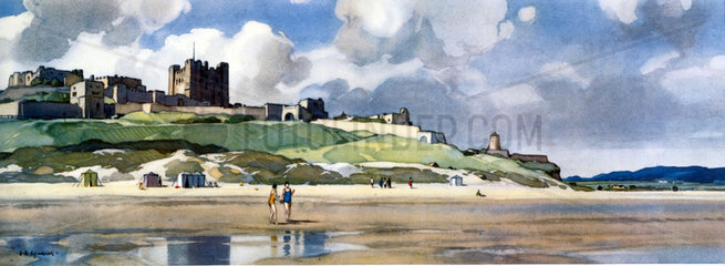Bamburgh Castle  Northumberland  BR (NER) carriage print  c 1950s.