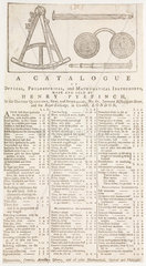 Catalogue of Henry Pyefinch  instrument maker  c 1800s.
