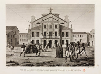 Slaves in front of the theatre  Do Rocio  Rio de Janeiro  Brazil  1817-1820.