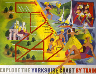 'Explore the Yorkshire Coast by Train' BR poster  1950s.