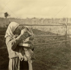 Russian mother and baby  Second World War  1940s.