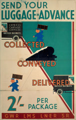 ‘Send Your Luggage in Advance’  GWR/LMS/LNER/SR poster  1923-1947.