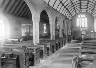 Inside Talland Church  near Polperro  Cornwall  1922.