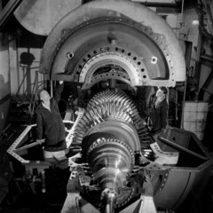 Industrial gas turbine being assembled  English Electric  Rugby  1954.