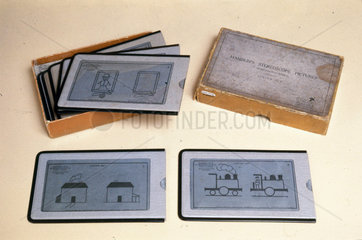 Set of stereo pictures on re-usable drawing pads  early 20th century.