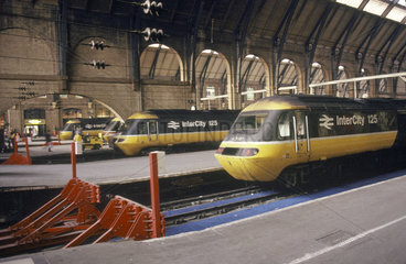 High Speed Trains at King’s Cross Station  London  1993.