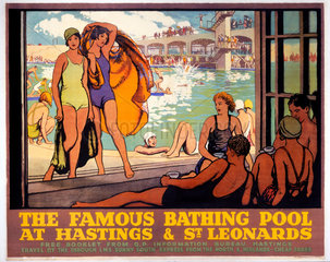 'The Famous Bathing Pool at Hastings and St Leonards  LMS poster  c 1920s.