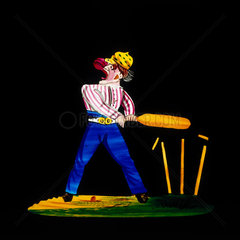 Cricketer at the stumps. Hand-coloured magi