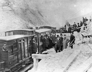 Railway workers at the reopening of the Sou