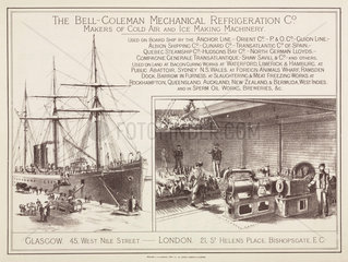 Advertisement for the Bell-Coleman Mechanical Refrigeration Co  c 1890.
