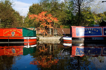 Barges on the canal at Skipton  North Yorkshire  Autumn 2005.