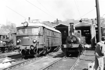 Electric and steam locomotives at Oslo  Norway  1954.