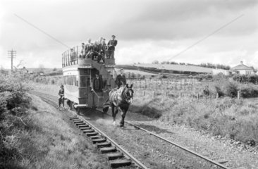 Horse-drawn tram  Fintona  County Tyrone  Ireland  1950.