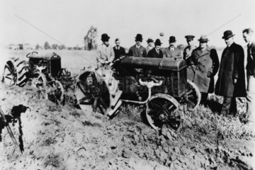 Henry Ford and Lord Northcliffe with Fordson tractor  Deerborn  USA  1917.