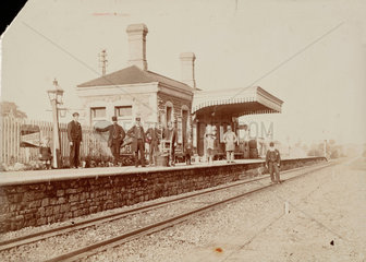 Workers at Montacute Station  Somerset  c 1890.