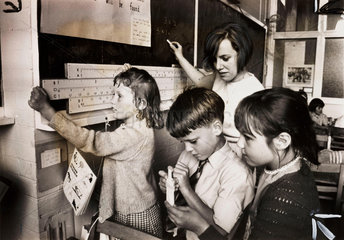 Children using slide rules  1967.