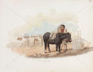 Loading horses  Northumberland  c 1805-1820.