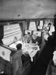 Passengers in a first class Great Western Railway dining car  1938.