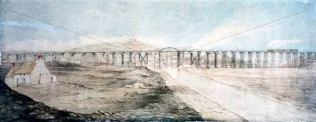 Original wooden viaduct at Landore  Wales  c 1850.
