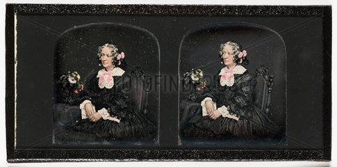 Stereo-daguerreotype of a woman  c 1855.