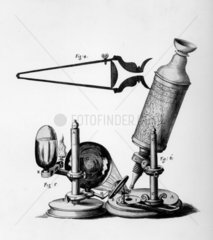 Robert Hooke's compound microscope  c 1665.
