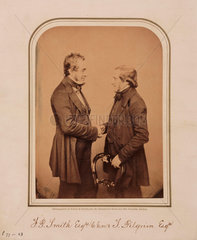 Pettit Smith  marine engineer  shaking hands with Thomas Pilgrim  1854-1859.
