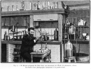Henri Moissan  French chemist  working in his laboratory  c 1900s.