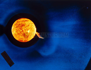 Solar coronal transient  photographed in ultraviolet light from Skylab  1973.
