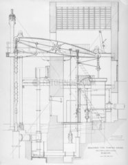 Newcomen's pumping engine  drawing  c 18th