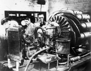 Frank Whittle  G B Bozzoni and H Harvard testing an engine  c 1946.