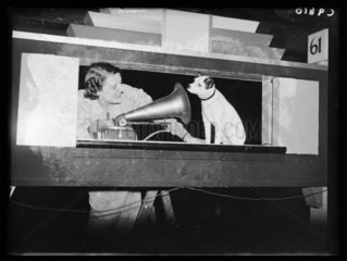 Setting up His Master's Voice display  Radiolympia  London  1934.
